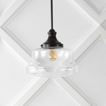 Schoolhouse 14" Bohemian Farmhouse Iron/Glass LED Pendant - JONATHAN Y